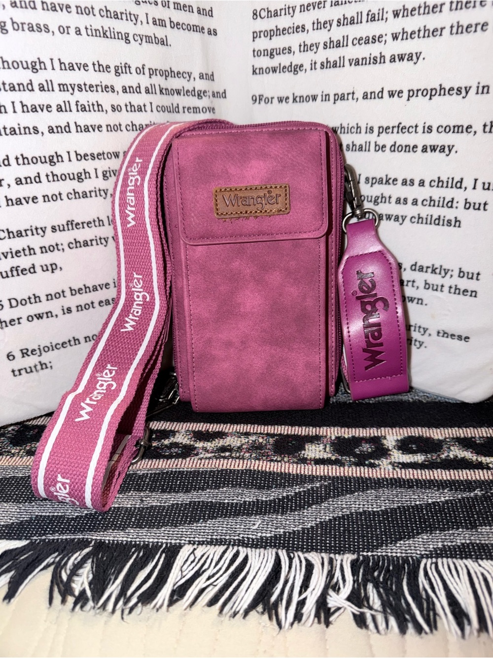 🌸Wrangler Plum-Pink Crossbody Phone Pouch with Branded Strap